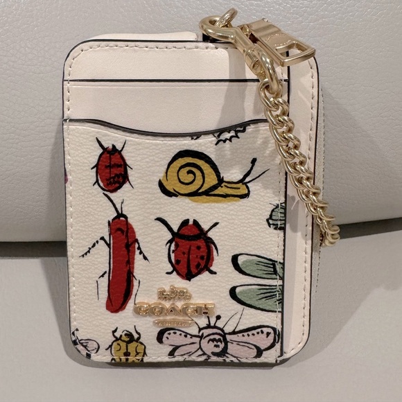 Coach Cream Bug Print Zip Card Case Wallet 🐞🐛🐜🦟🪲🪳 - Picture 1 of 5